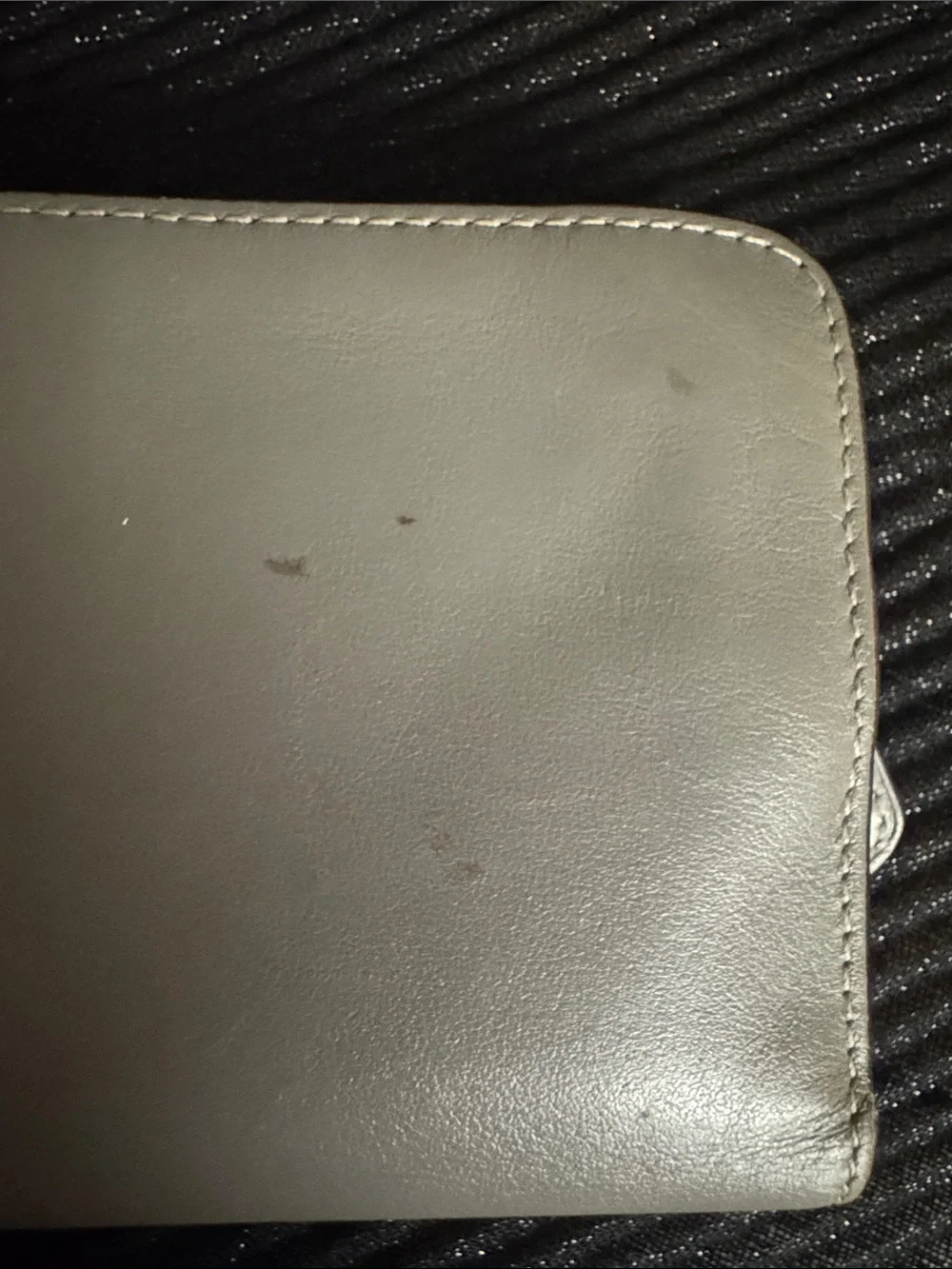 Coach Light Gray Leather Bi-fold Wallet with Zipper and Silver Hardware
